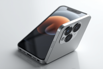 Imagem do novo iPhone Fold com design dobrável e sofisticado.