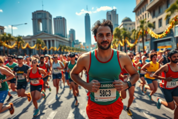 Corredor se preparando para a 100ª Corrida Internacional de São Silvestre com medalhas conquistadas e história de superação.