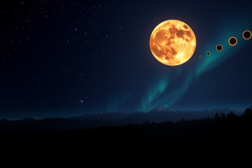 Imagem ilustrativa dos fenômenos astronômicos de 2026, incluindo superluas, eclipses e alinhamentos planetários.