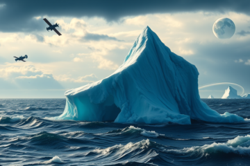 Imagens do icebergue A23a no Oceano Atlântico Sul e telescópios explorando o espaço.