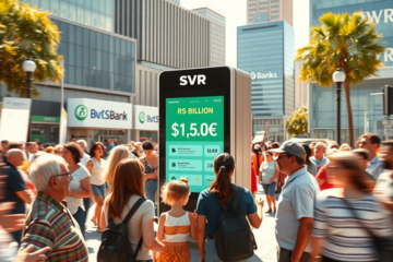 Gráfico ilustrando a devolução de valores esquecidos em instituições financeiras, destacando o montante disponível e os beneficiários.